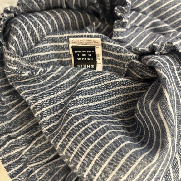 Shein Women's M Light Blue Striped High Waisted Pull On Shorts Stretch - Picture 5 of 5